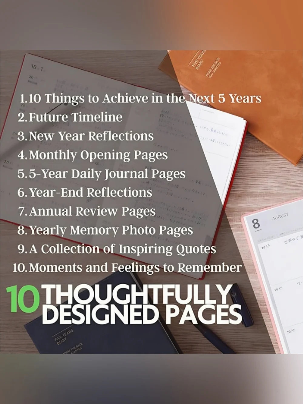 MARK'STYLE 3 Year Undated Mindful Diary - Goal Tracker, Memory & Photo Pages